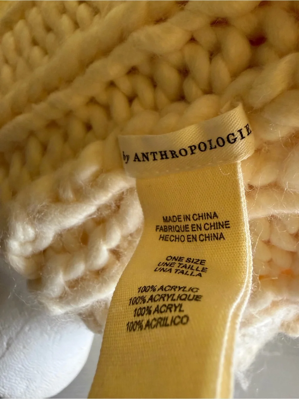 Anthropologie Cream Knit Beanie with Coral Pom, OS